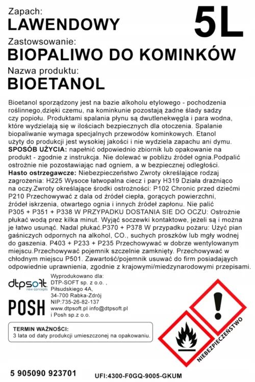 BIOETANOL BIOPALIWO do kominków zapach Lawendy 5L Lawendowe Lawenda - obrazek 2